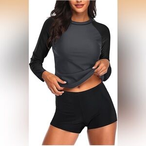 Daci Women Two Piece Rash Guard Long Sleeve Swimsuits UV UPF 50+  Small/ 0156